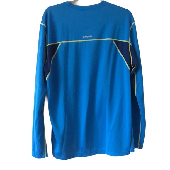 Patagonia Blue Neon Yellow Men’s Active Wear Wicking Outdoor Long Sleeve Shirt - Picture 2 of 10